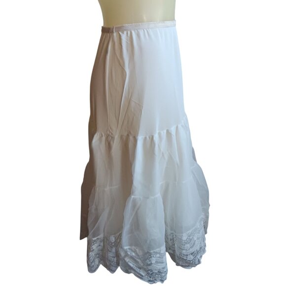 Women's Small Vintage Skirt 1970's White Tiered Chiffon Lace Trimmed - Picture 5 of 7